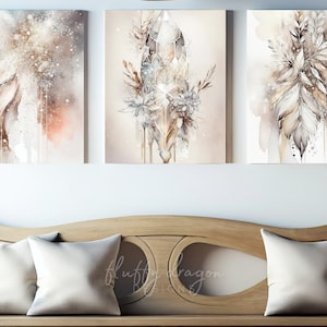 Watercolor Nature Inspired Print, Neutral Art, Beige, Gray, Minimalist Abstract Living Room Wall Decor, Muted Tones Digital Prints Set of 3