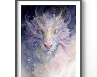 Dragon Watercolor Poster, Matte Vertical Posters, Dragon Wall Art, Fantasy Print