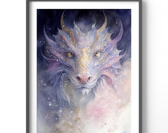 Dragon Watercolor Poster, Matte Vertical Posters, Dragon Wall Art, Fantasy Print