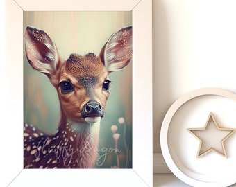 Digital Download |  Baby Deer v4, Fawn Painting, Baby Animal Print, Girls Bedroom Art, Digital Art, Printable Wall Art, Printable Art Prints