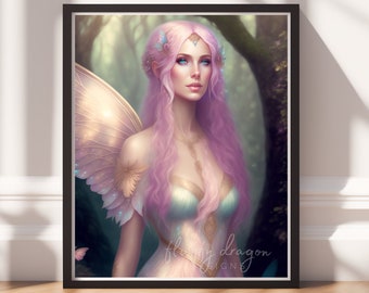 Forest Fairy Art Print | Digital Painting, Instant Download, Printable Decor, Magical Fairy Wall Art, Enchanted Home Decor