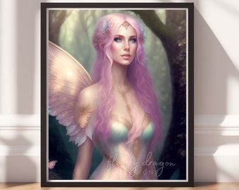 Forest Fairy v10, Digital Painting Art, Instant Download, Printable Decor, Fairy Art, Magical Decor, Instant Print