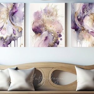Purple & Gold Abstract Art Prints: Elegant Wall Decor Set (Digital Download)