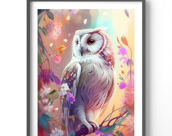 Garden Owl Poster, Matte Vertical Posters, Animal Wall Art, Owl Lover Print