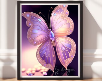 Digital Download |  Bejeweled Butterfly v15 | Printable Art | Digital Print Wall Art | Digital Wall Art | Digital Paintings | AI Art Prints