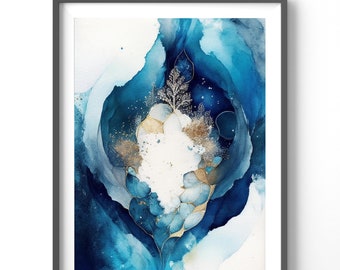 Abstract Poster - Blue & Navy Wall Art, Matte Vertical Contemporary Print for Modern Home Decor, Art Print