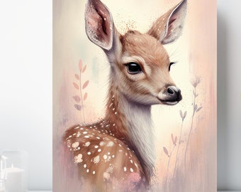 Baby Fawn Canvas Print, Wrapped Canvas, Cute Animal Nursery Wall Art, Ready to Hang