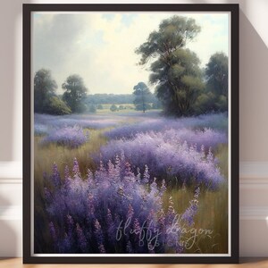 Vintage Lavender Field Art Print: Floral Landscape (Digital Download)