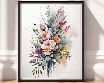 Floral Artwork - Digital Download Flower Market Print, Botanical Wall Art, Watercolor Decor for Home & Office