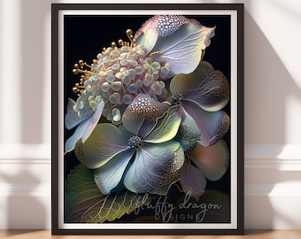 flower artwork, printable wall art, dark floral decor, botanical print