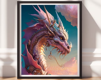 Dragon Print v13, Digital Painting Art, Printable Wall Art, Instant Download, Fantasy Decor, Gamer Gifts, Game Room