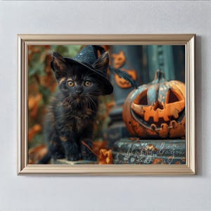 Halloween Artwork | Cute Black Cat Digital Download | Autumn Printable | Fall Home Decor | Spooky Wall Art