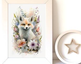 Digital Download |  Baby Fox v14 | Printable Art | Digital Prints Wall Art | Art Prints | Digital Painting | AI Art Print | Watercolor Art