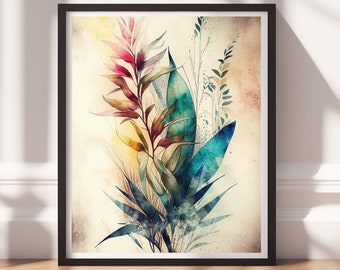 Botanical Art v15, Digital Download, Printable Art, Colorful Painting, Modern Prints, Leaves Decor, Abstract Painting