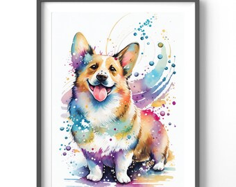 Colorful Corgi Poster, Matte Vertical Posters, Animal Wall Art, Watercolor Dog Print