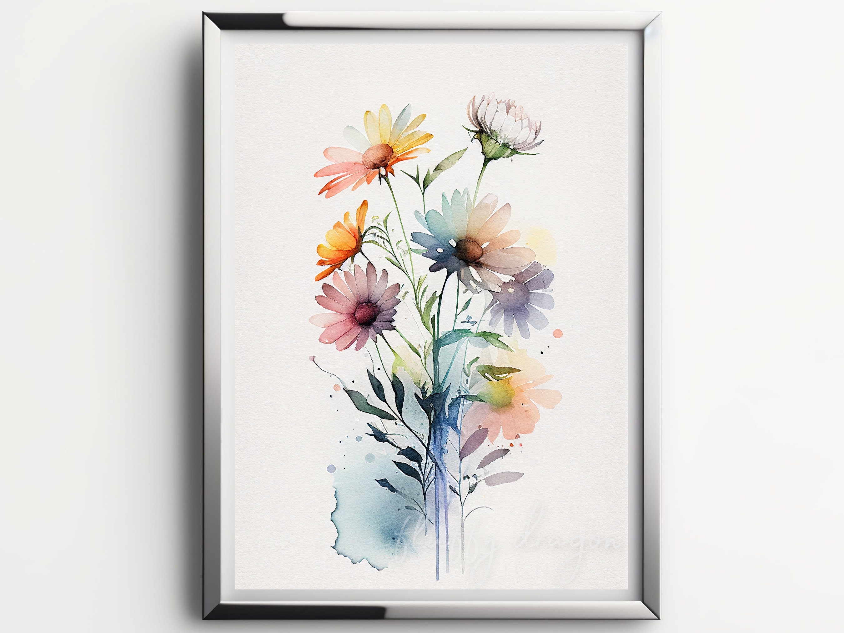 Watercolor Daisies • 5x7 or 11x14 • Giclée Fine Art Print — Circle of Life  Photography and Design