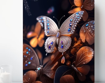 Bejeweled Butterfly Canvas Print, Wrapped Canvas, Colorful Butterfly Wall Art, Ready to Hang