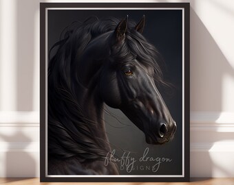 Black Horse Equestrian Artwork | Digital Download Printable Animal Wall Art | Perfect for Horse Lovers Decor