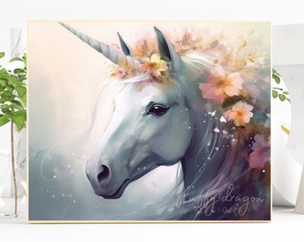 Unicorn Wall Art, Digital Download, Unique Decor, Colorful Art Print, Printable Decor, Nature Lovers Gift, Fantasy Painting, Art Print