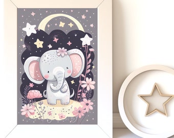 Digital Download |  Baby Elephant v15 | Printable Art | Digital Print Wall Art | Art Print | Nursery Wall Art | AI Print | Watercolor Art