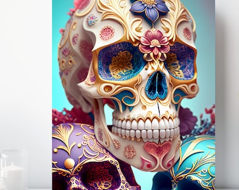 Sugar Skull Canvas Wall Art, Wrapped Canvas, Fantasy Artwork, Ready to Hang