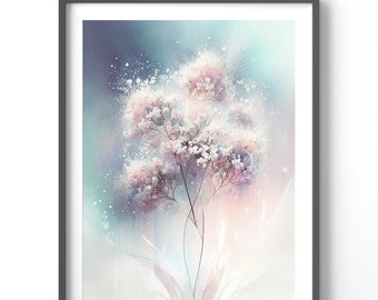 Watercolor Baby's Breath Poster, Matte Vertical Posters,  Floral Wall Art, Flower Print