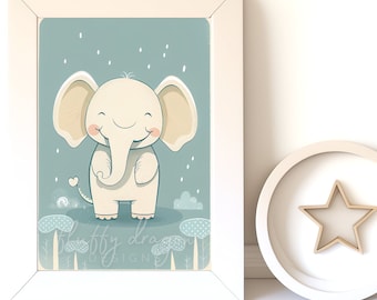 Digital Download |  Baby Elephant v2 | Printable Art | Digital Print Wall Art | Art Print | Nursery Wall Art | AI Art Print | Watercolor Art