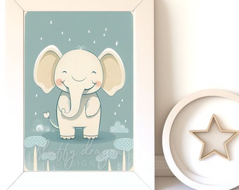 Digital Download |  Baby Elephant v2 | Printable Art | Digital Print Wall Art | Art Print | Nursery Wall Art | AI Art Print | Watercolor Art