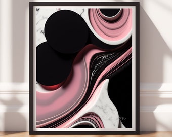 Modern Abstract Art Print | Bold Digital Download | Contemporary Wall Decor in Pink & Black | Instant Art for Home Decor