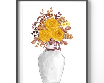 Vintage Flower Vase Poster, Matte Vertical Posters, Watercolor Wall Art, Vintage Floral Print