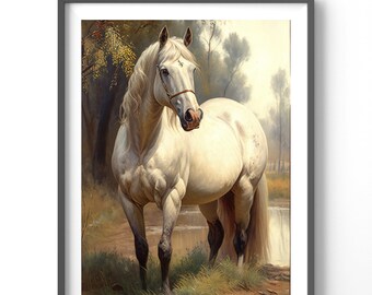 Vintage Horse Poster, Matte Vertical Posters, Oil Paint Wall Art, Country Equestrian Print