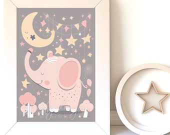 Digital Download |  Baby Elephant v16 | Printable Art | Digital Print Wall Art | Art Print | Nursery Wall Art | AI Print | Watercolor Art