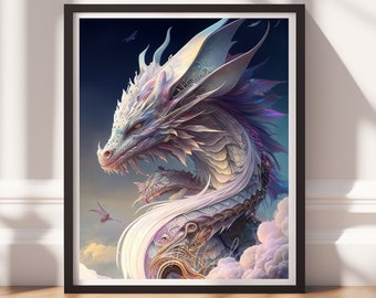 Dragon Print v9, Digital Painting Art, Printable Wall Art, Instant Download, Fantasy Decor, Gamer Gifts, Game Room