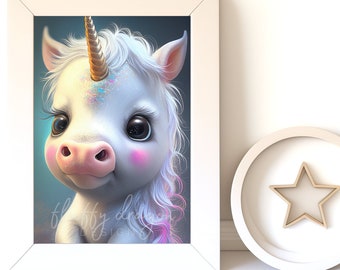Whimsical Artwork | Cute Unicorn Art Print for Kids | Whimsical Animal Decor | Digital Download for Home or Nursery