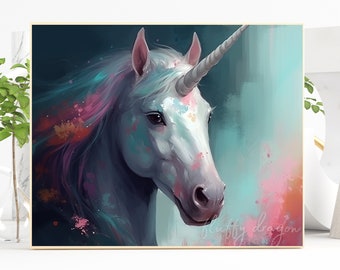 Unicorn Wall Art, Digital Download, Unique Decor, Colorful Art Print, Printable Decor, Nature Lovers Gift, Fantasy Painting, Art Print