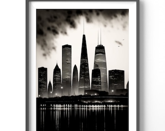 Watercolor Cityscape Poster, Matte Vertical Posters, Black and White City Wall Art