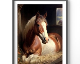 Horse Poster - Vintage Equestrian Print, Matte Vertical Wall Art, Oil Paint Artwork for Country Home Decor