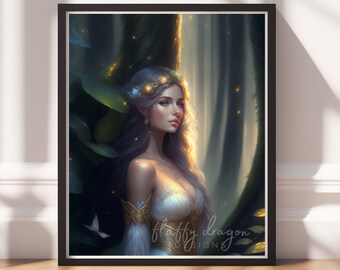 Forest Fairy Art Print | Digital Painting, Instant Download Printable Decor, Magical Fairy Decor for Enchanted Spaces