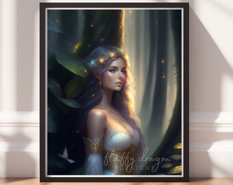 Forest Fairy v6, Digital Painting Art, Instant Download, Printable Decor, Fairy Art, Magical Decor, Instant Print