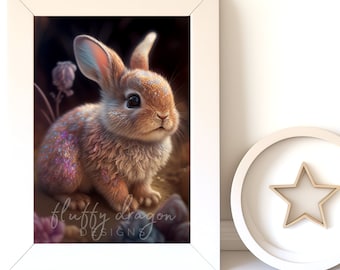Bunny Wall Art - Cute Baby Animal Nursery Artwork, Digital Download, Printable Decor for Baby Room & Playroom