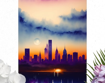 Watercolor Cityscape Poster, Matte Vertical Posters, Colorful City Wall Art