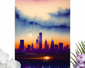 Cityscape Poster | Watercolor Urban Art Print | Colorful Matte Vertical Wall Decor for Home & Office