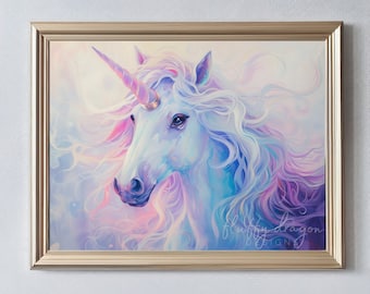 Unicorn Digital Art - Pastel Decor for Kids' Room, Magical Wall Art Print, Colorful Unicorn Illustration, Instant Download
