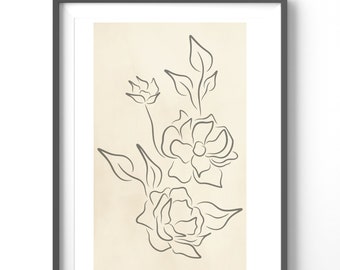 Floral Line Art Poster, Matte Vertical Posters, Abstract Wall Art,  Flower Print