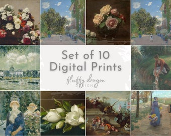 Floral Art Set of 10 Digital Download | Antique Cottagecore Printable Wall Art