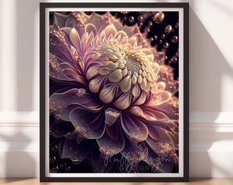 Dark Art, Flower Wall Print v4, Printable Art, Floral Prints, Digital Download, Dark Academia Decor, Black Painting