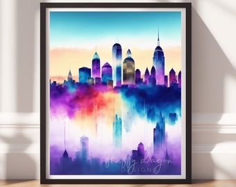 City Painting v8, Digital Download, Downloadable Prints, City Art Print, Colorful Painting, Living Room Wall Art