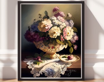 Vintage Painting v17, Digital Download, Floral Digital Art Print, Colorful Wall Art, Vintage Décor, Vintage Floral Print, Flower Painting