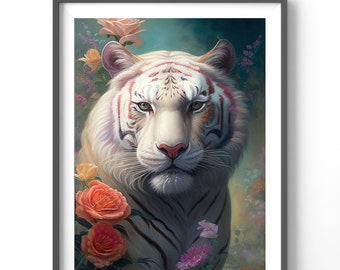 White Tiger Poster, Watercolor Wall Art, Matte Vertical Print, Animal Decor for Home, Wildlife Art, Unique Animal Poster