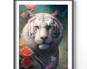 Tiger Dragon Poster, Matte Vertical Posters, Watercolor Wall Art, Animal Print